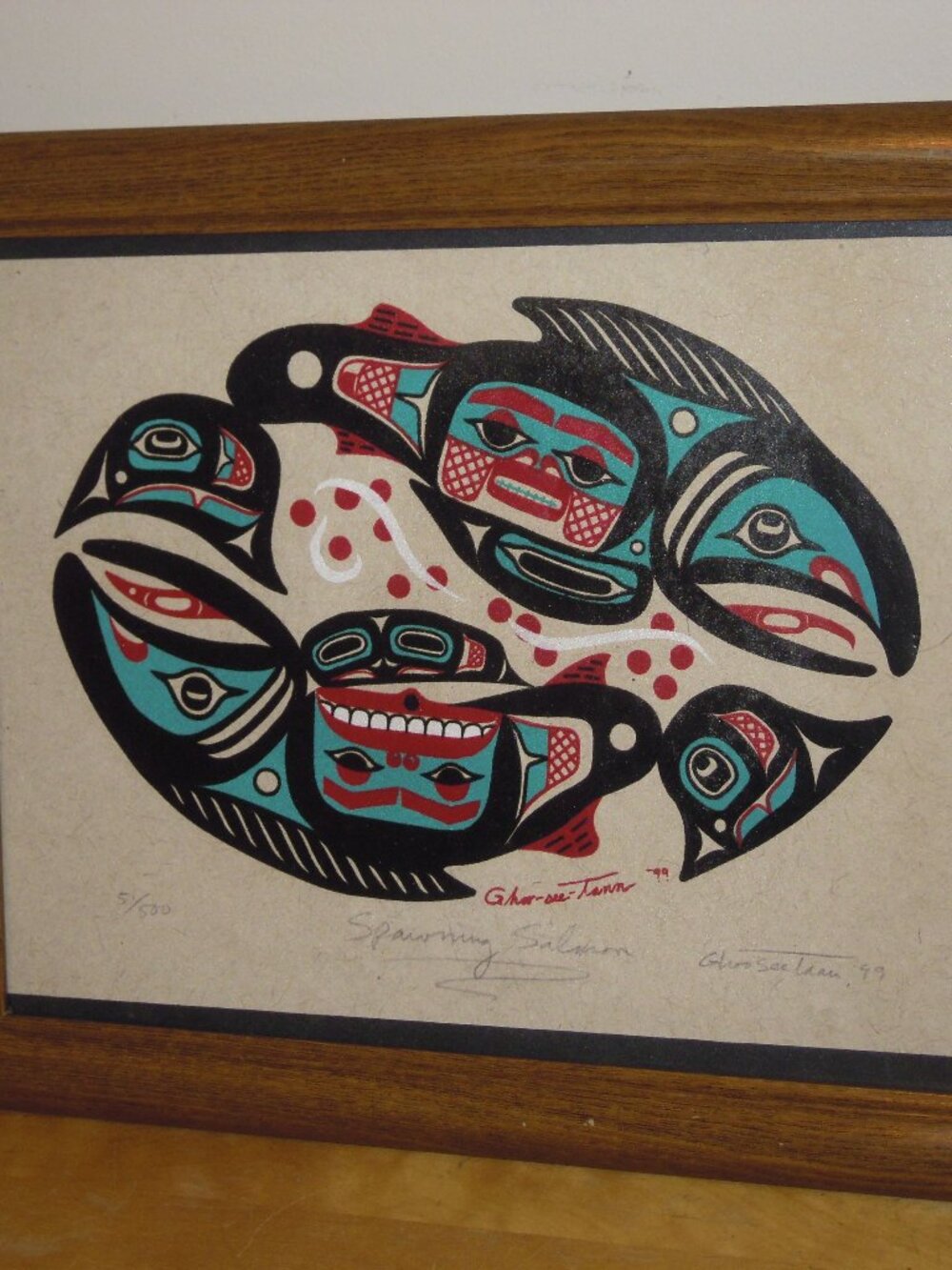 Signed ghoo-see-tann PACIFIC NORTHWEST HAIDA ALASKA PICTURE LE LITHOGRAPH Salmon